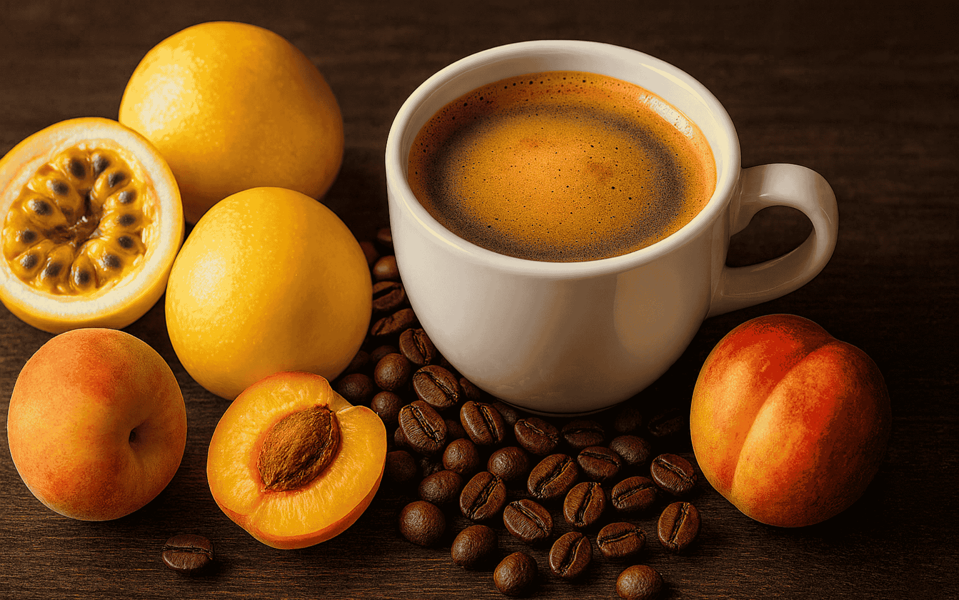 Quais são as características de um café com notas sensoriais de frutas amarelas?